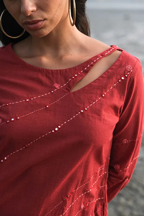 Okhai 'Joanna' Pure Cotton Hand Embroidered Mirror Work Kurta