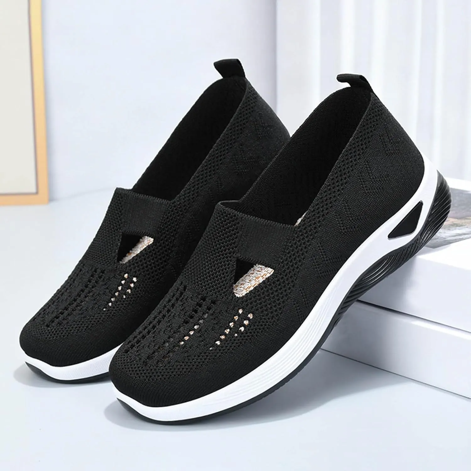 Orthopedic Comfortable Walking Shoes for Women Slip On Sneakers with Arch Support Casual Loafers Plantar Fasciitis Relief Foot Heel Pain Diabetic