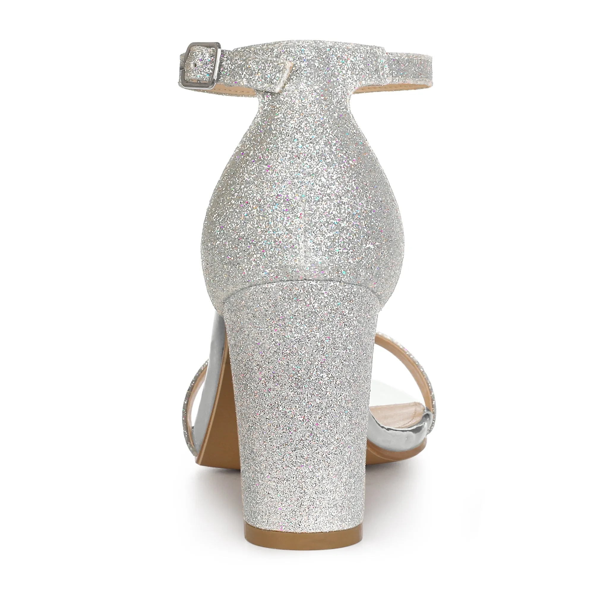 Perphy Glitter Ankle Strap Chunky High Heels Sandals