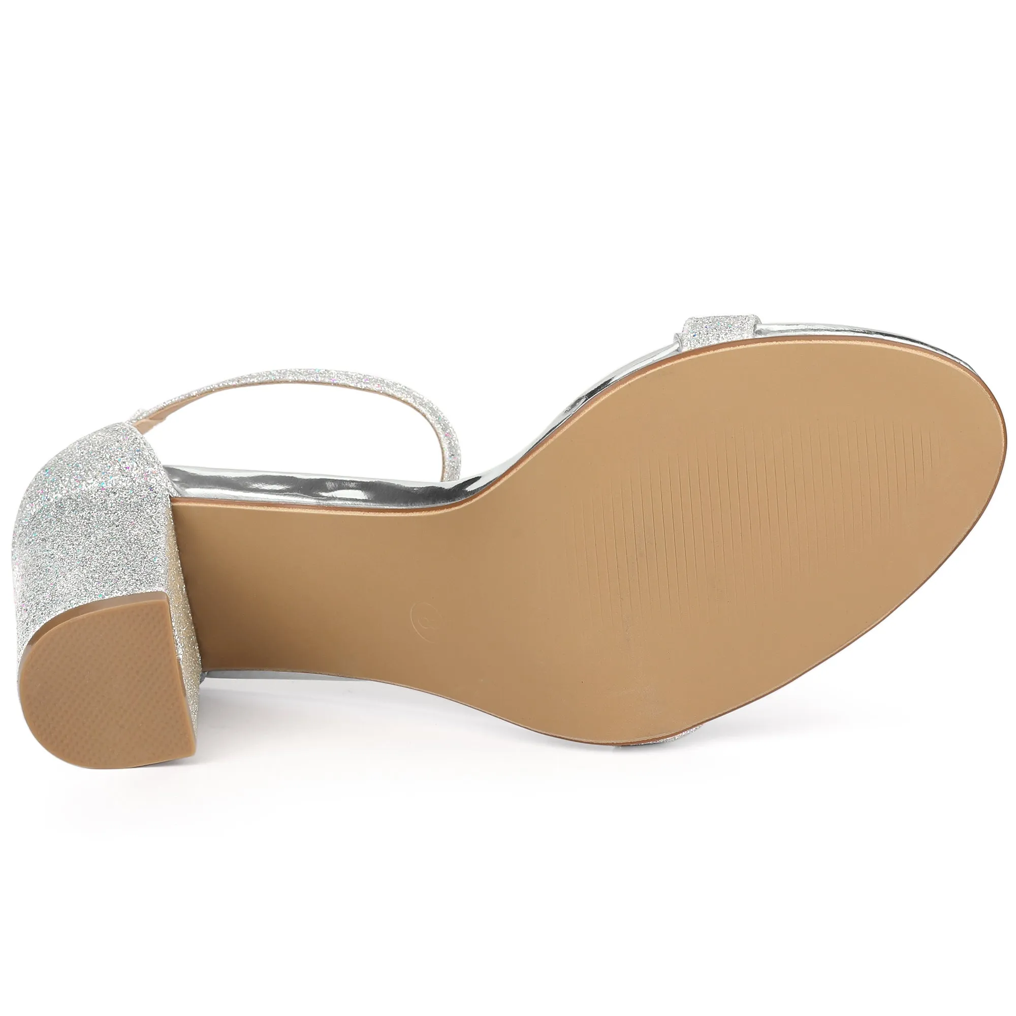 Perphy Glitter Ankle Strap Chunky High Heels Sandals