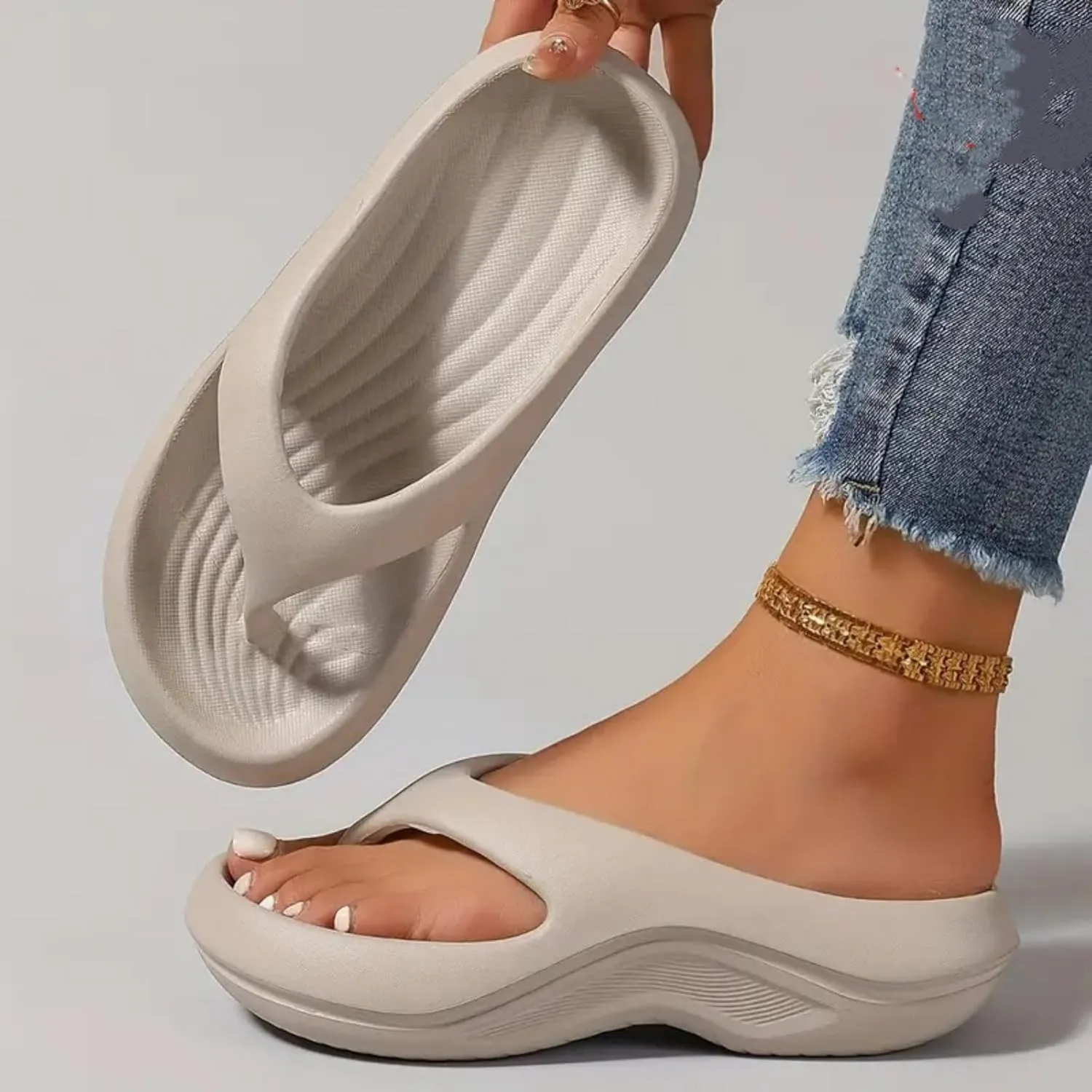 Pillow Arch Support Flip Flops, Orthopedic Beach Slippers, Non-Slip Soft Comfortable Walking Platform Sandals, Lightweight, Cushioning, Shock-Absorbing