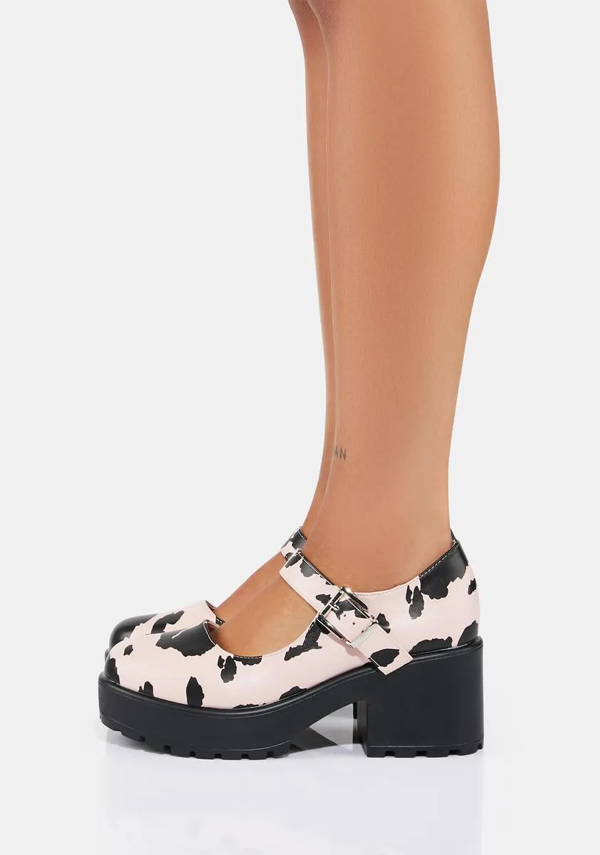 Pink Cow Print Tira Mary Janes
