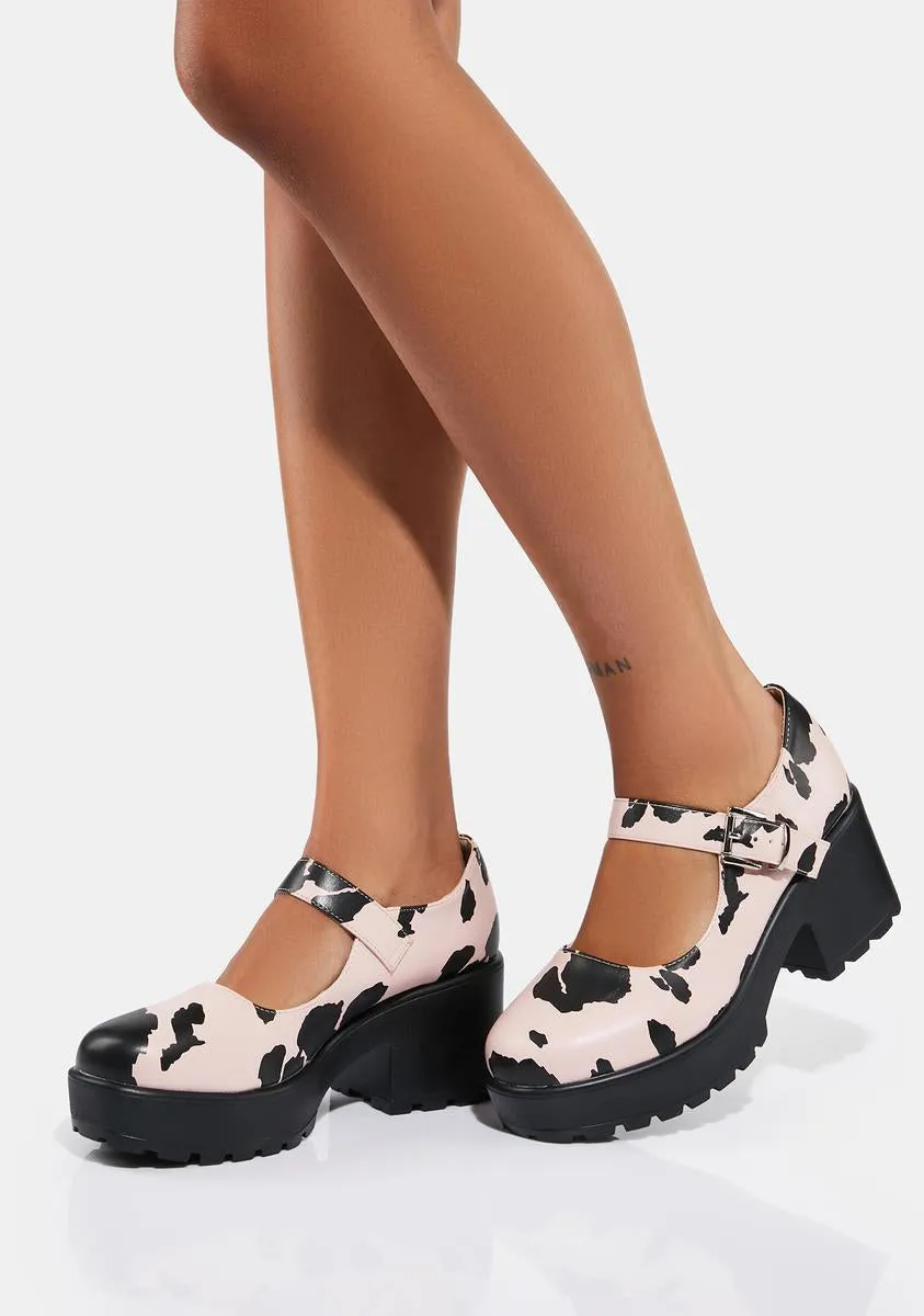 Pink Cow Print Tira Mary Janes