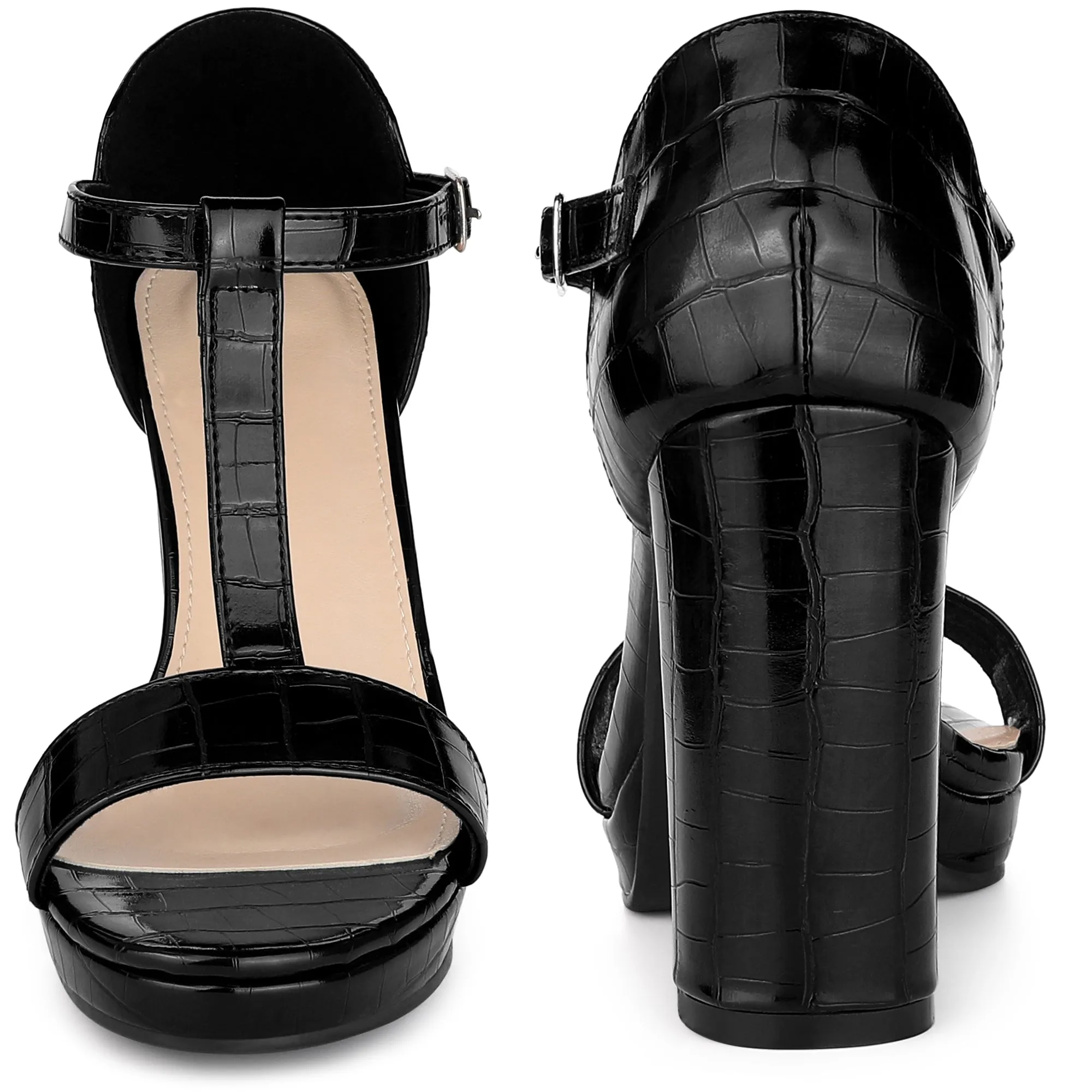 Platform T-Strap Chunky Heels Ankle Strap Sandals