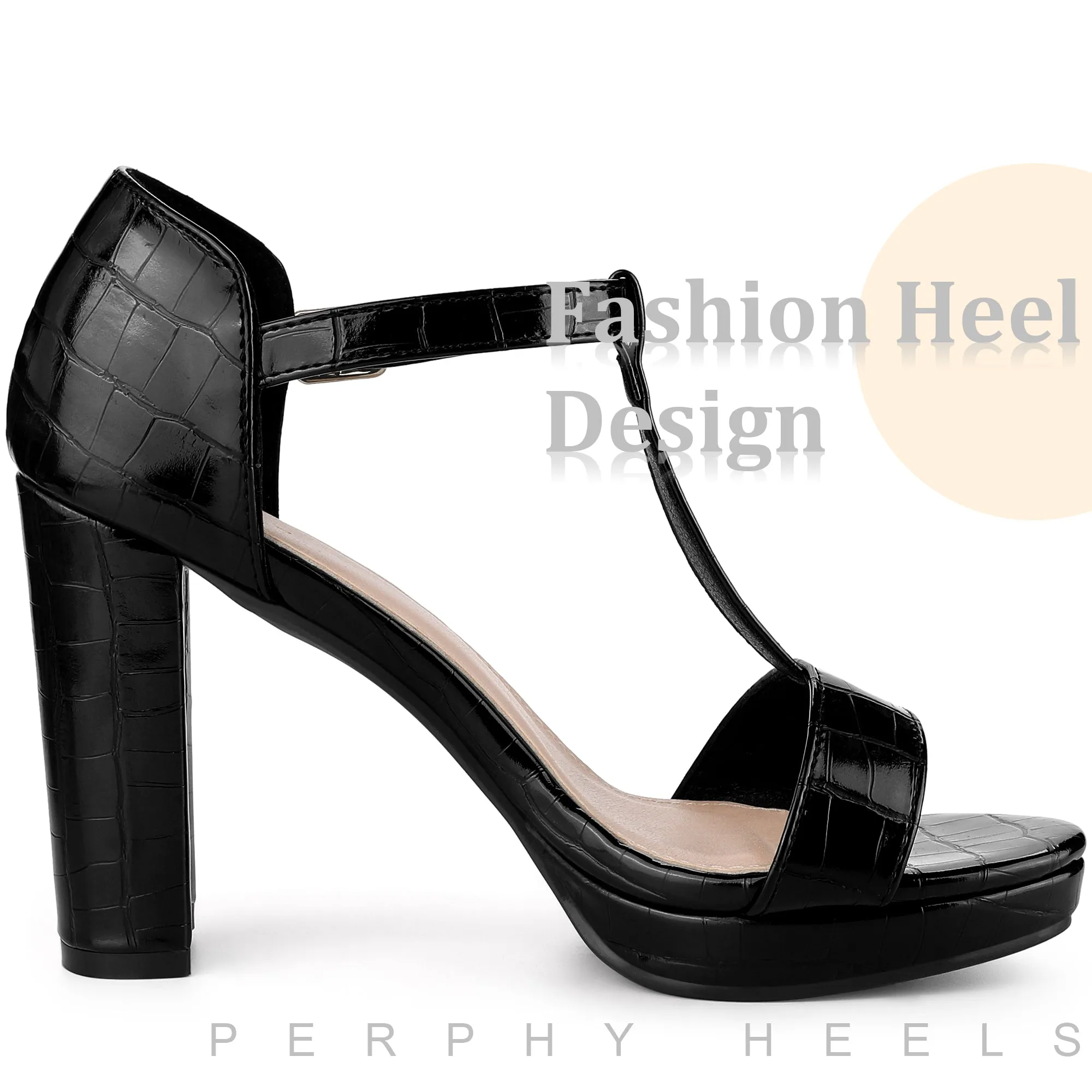 Platform T-Strap Chunky Heels Ankle Strap Sandals