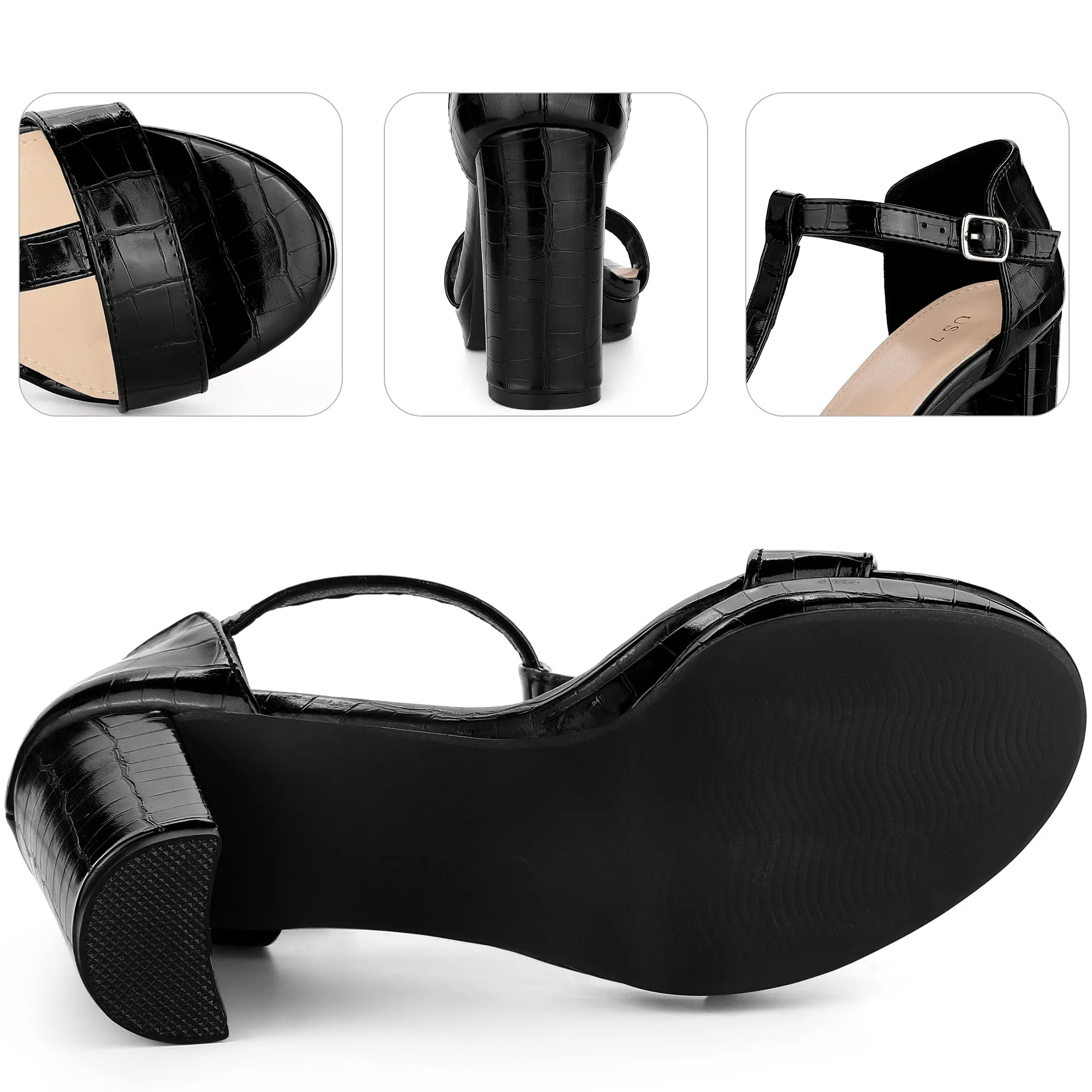 Platform T-Strap Chunky Heels Ankle Strap Sandals