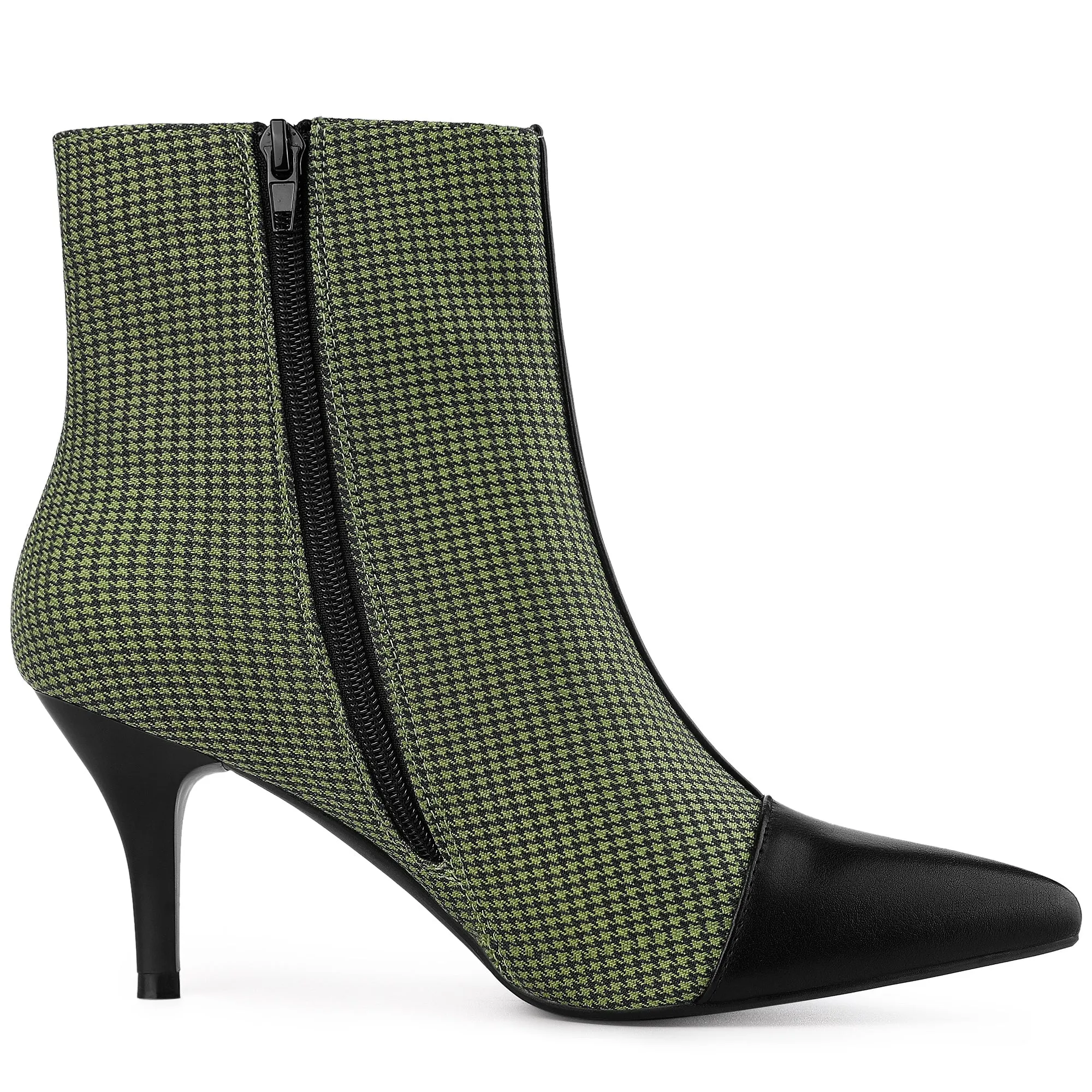 Pointed Toe Stiletto Heel Houndstooth Ankle Booties