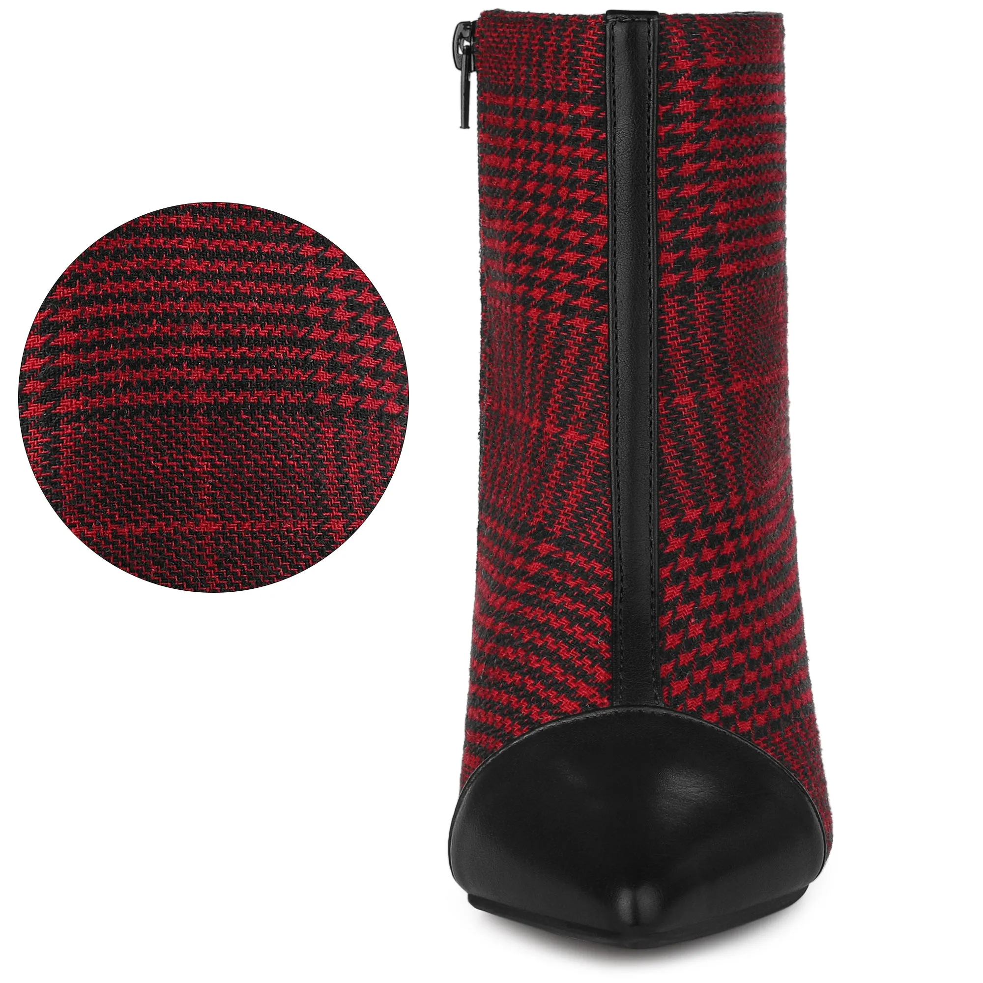 Pointed Toe Stiletto Heel Houndstooth Ankle Booties