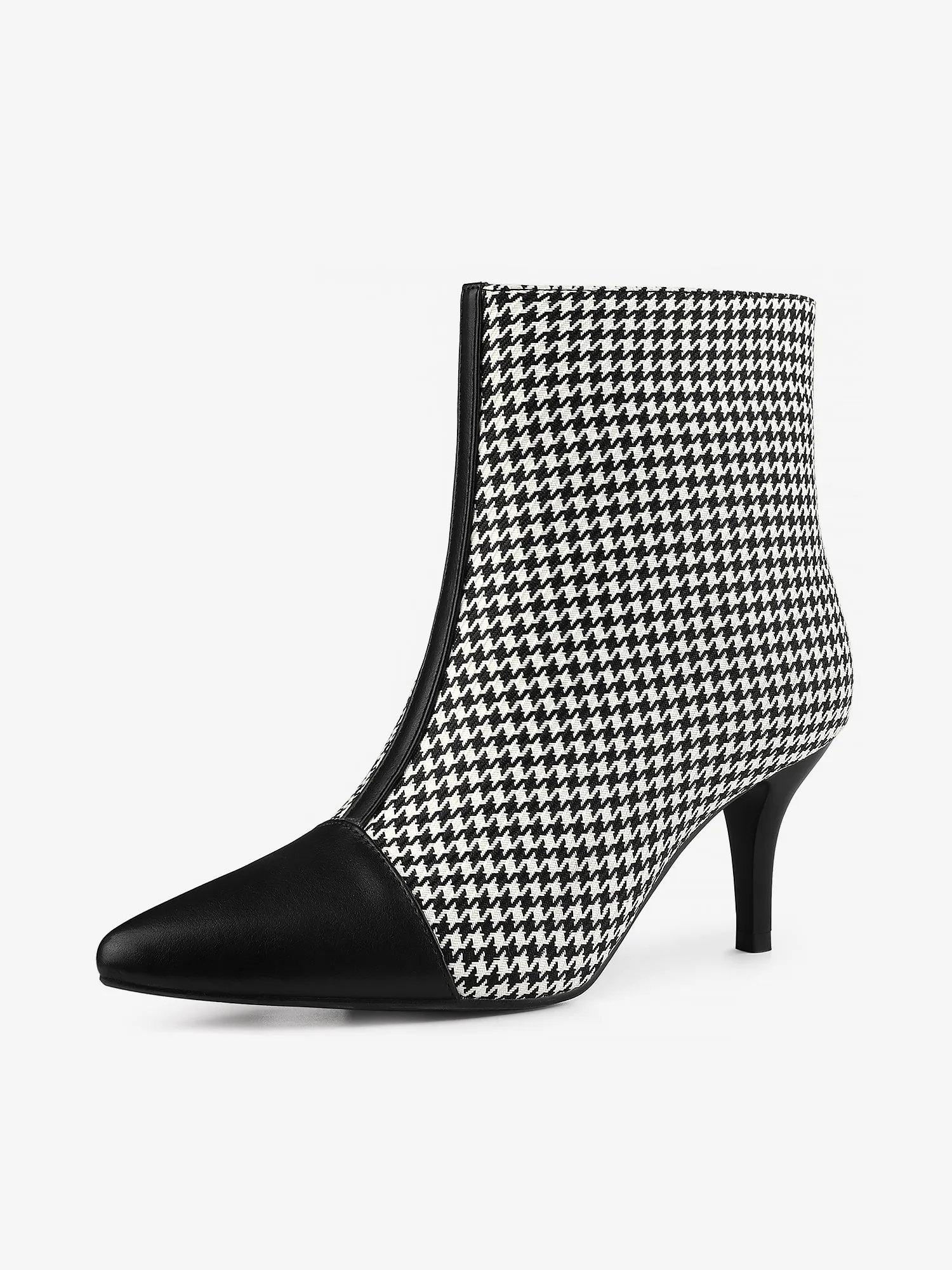 Pointed Toe Stiletto Heel Houndstooth Ankle Booties