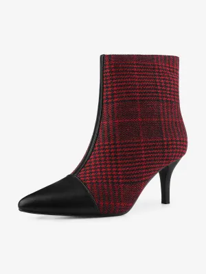 Pointed Toe Stiletto Heel Houndstooth Ankle Booties
