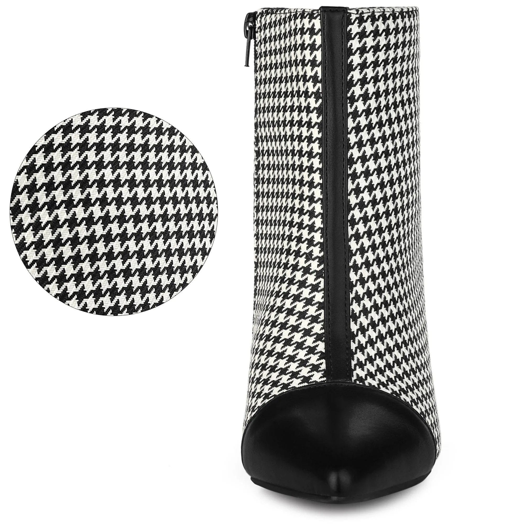 Pointed Toe Stiletto Heel Houndstooth Ankle Booties