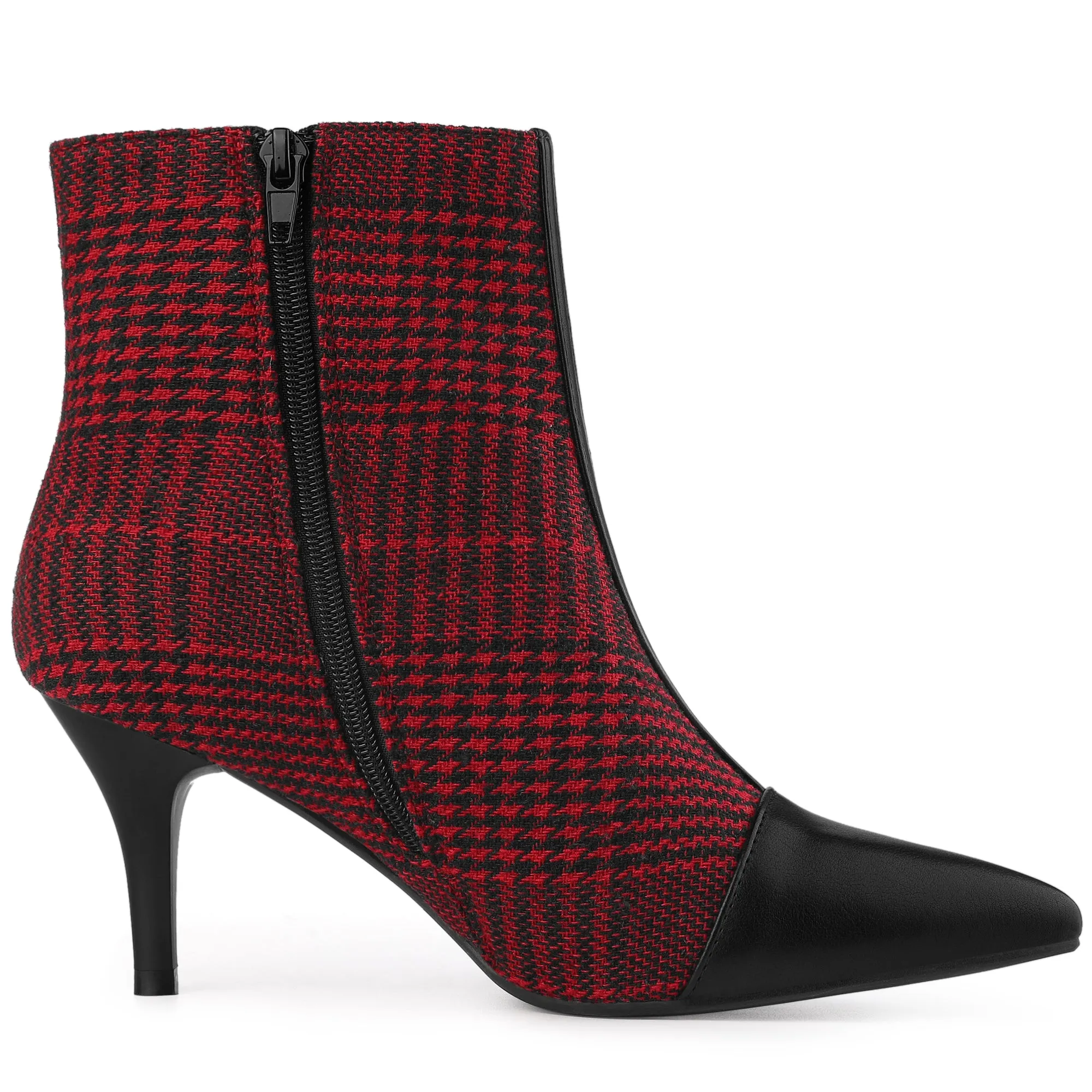 Pointed Toe Stiletto Heel Houndstooth Ankle Booties