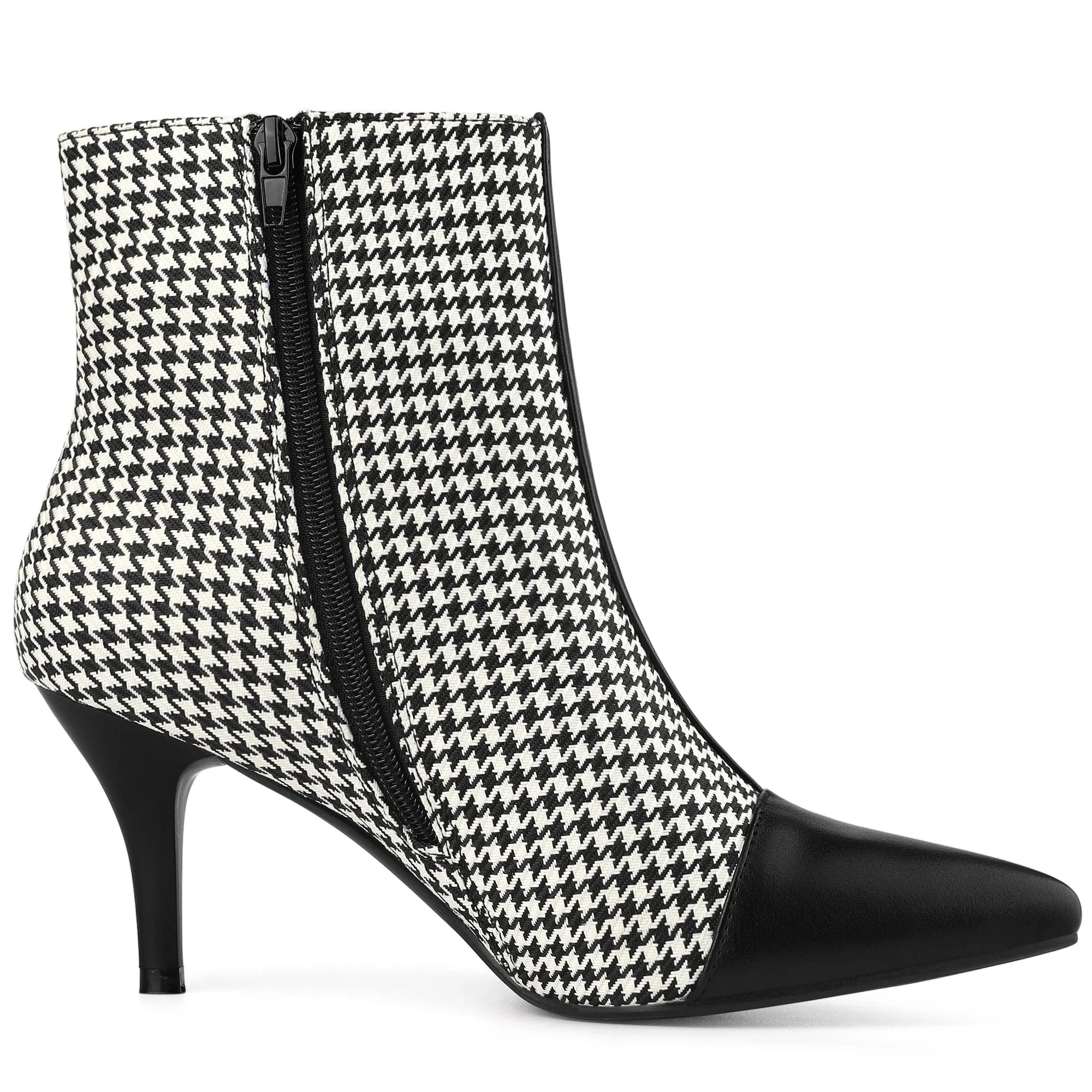 Pointed Toe Stiletto Heel Houndstooth Ankle Booties