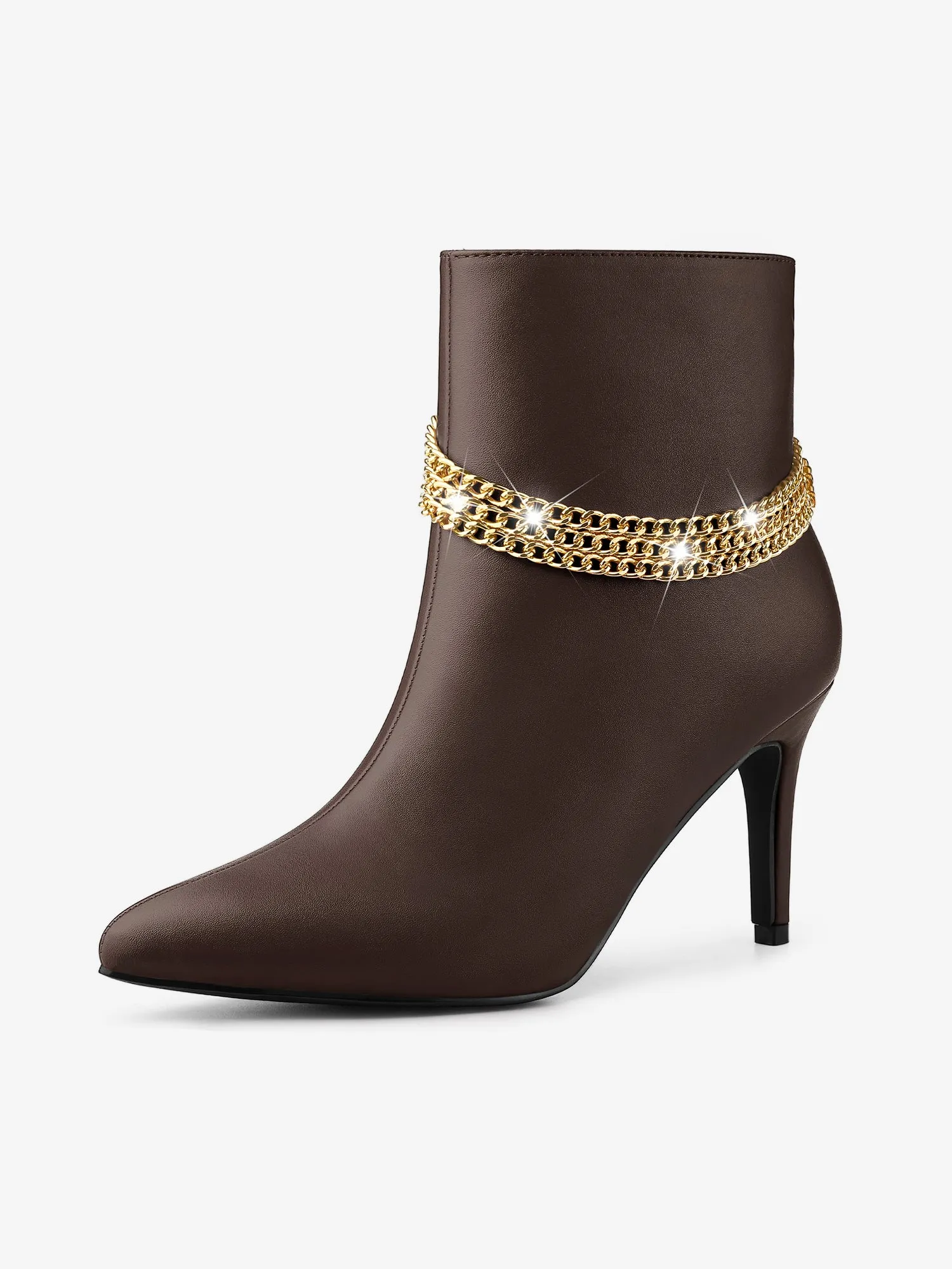 Pointy Toe Stiletto Heel Chain Ankle Boots