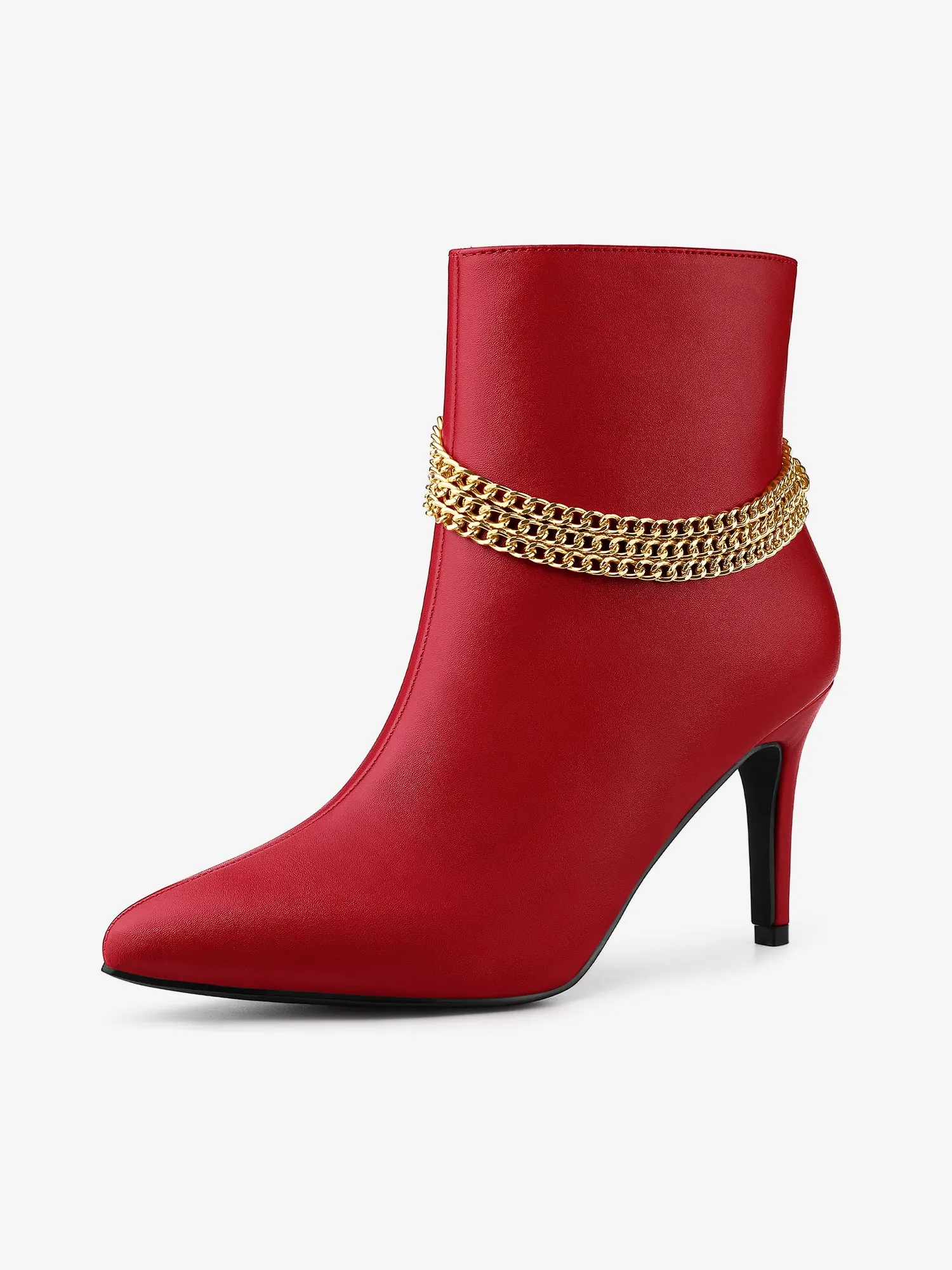 Pointy Toe Stiletto Heel Chain Ankle Boots
