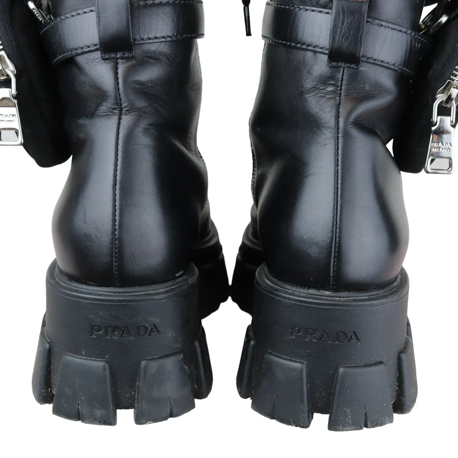 Pouch Pocket Tall Combat Boots Calfskin Black Size 38