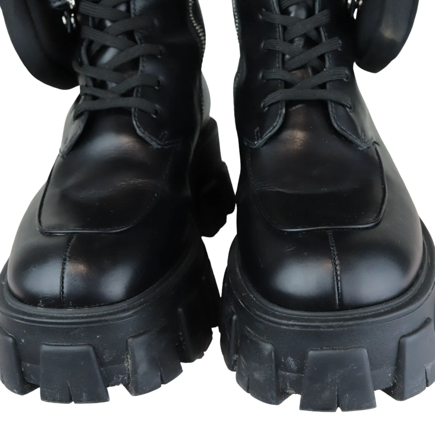 Pouch Pocket Tall Combat Boots Calfskin Black Size 38