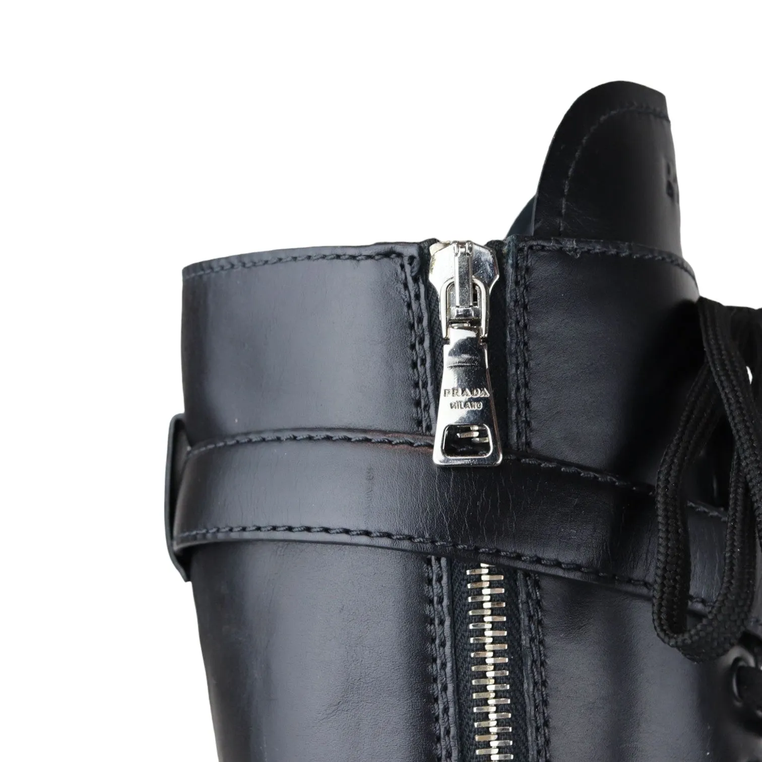 Pouch Pocket Tall Combat Boots Calfskin Black Size 38