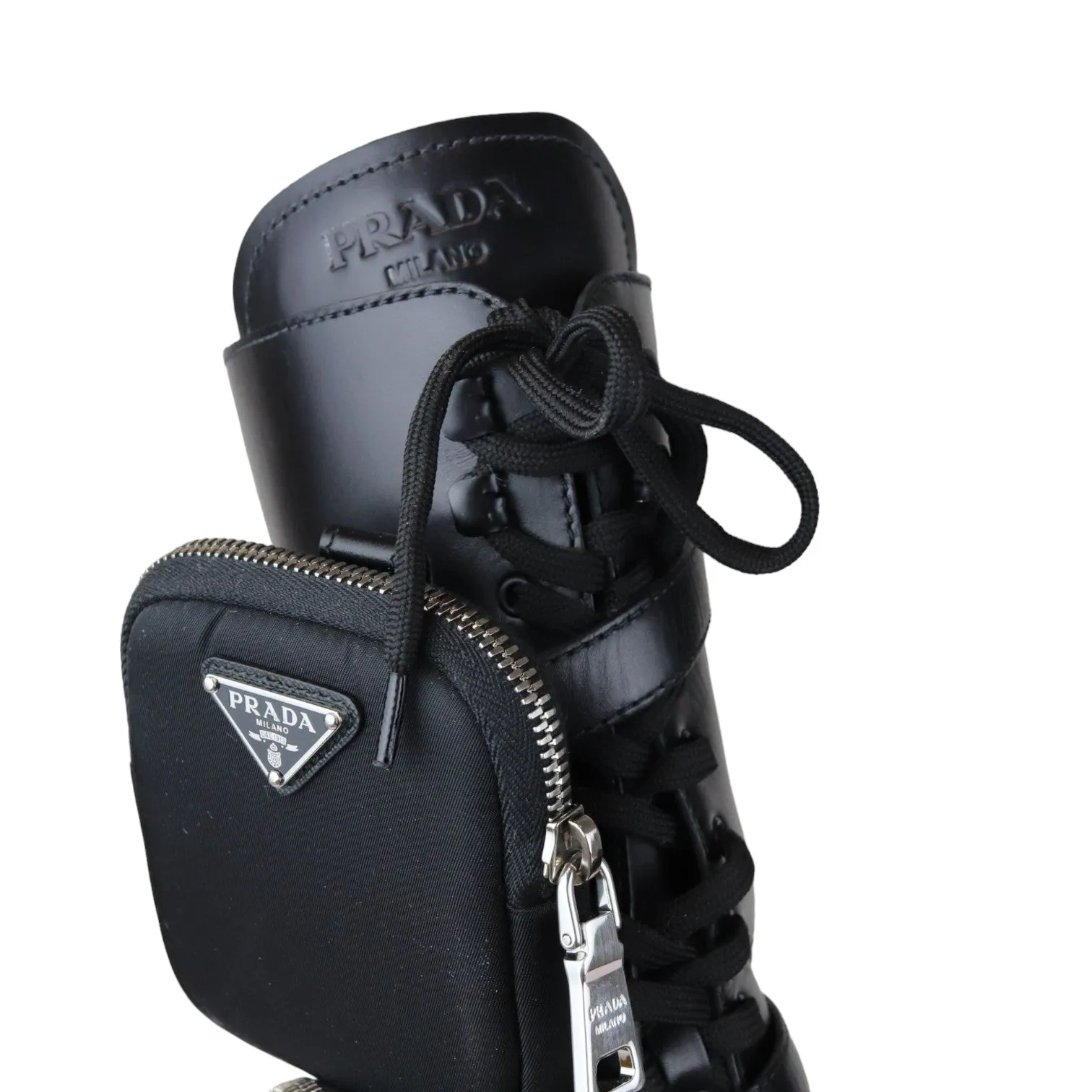 Pouch Pocket Tall Combat Boots Calfskin Black Size 38