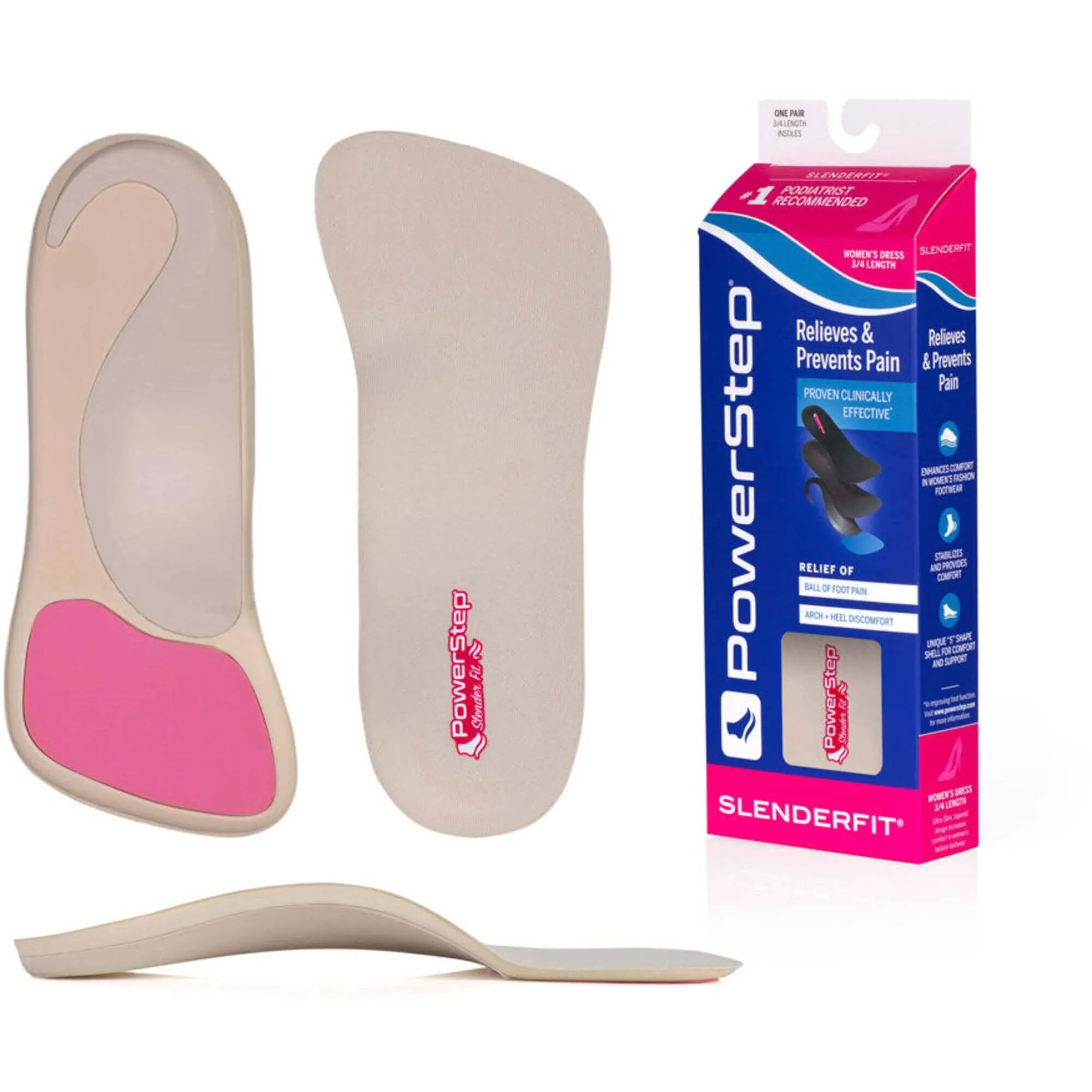 PowerStep Women's Insoles - SlenderFit 3/4 Arch Support Khaki Insoles