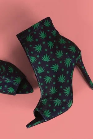 Printed Elastane Pointed Peep Toe Stiletto Booties