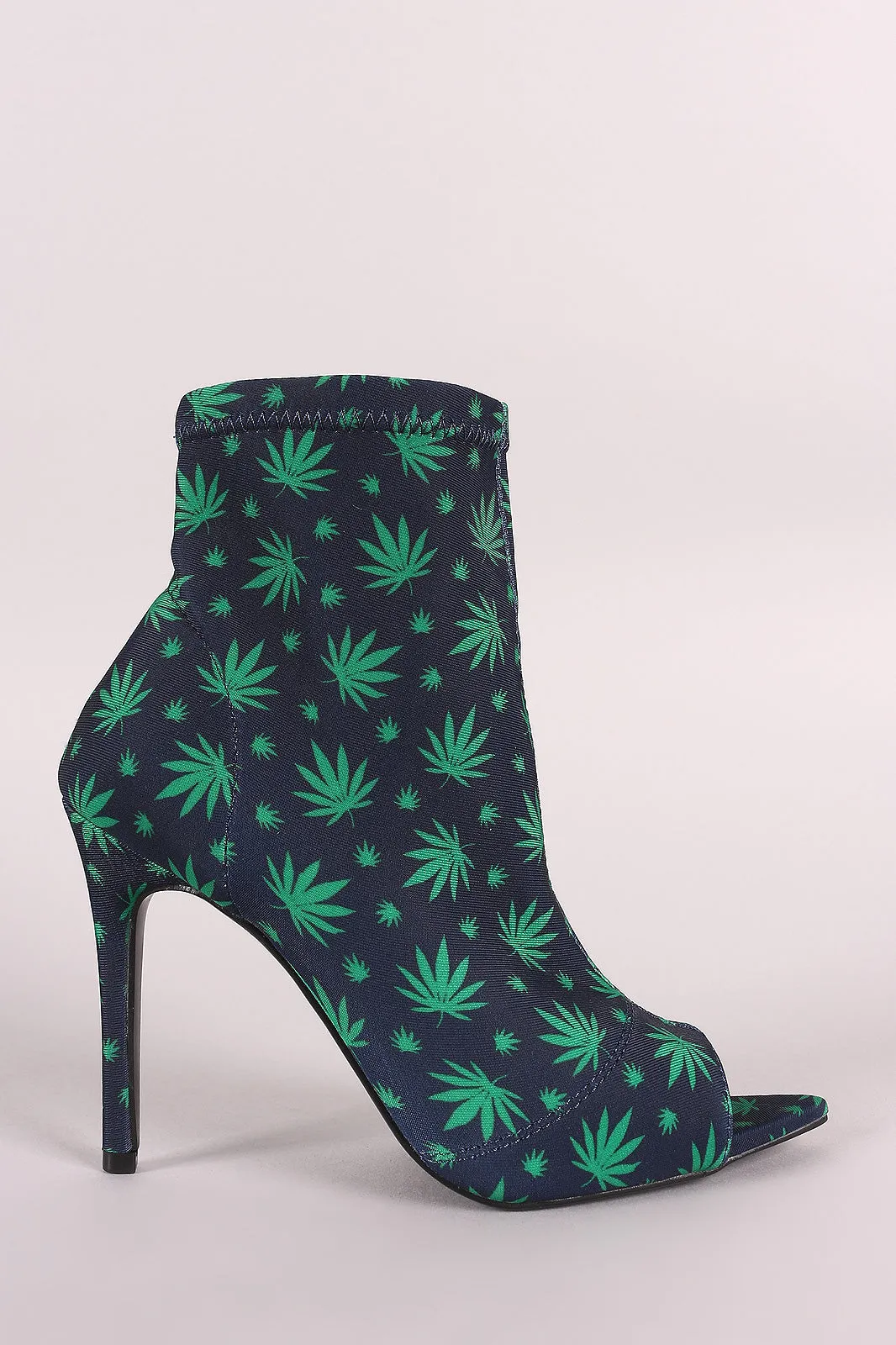 Printed Elastane Pointed Peep Toe Stiletto Booties