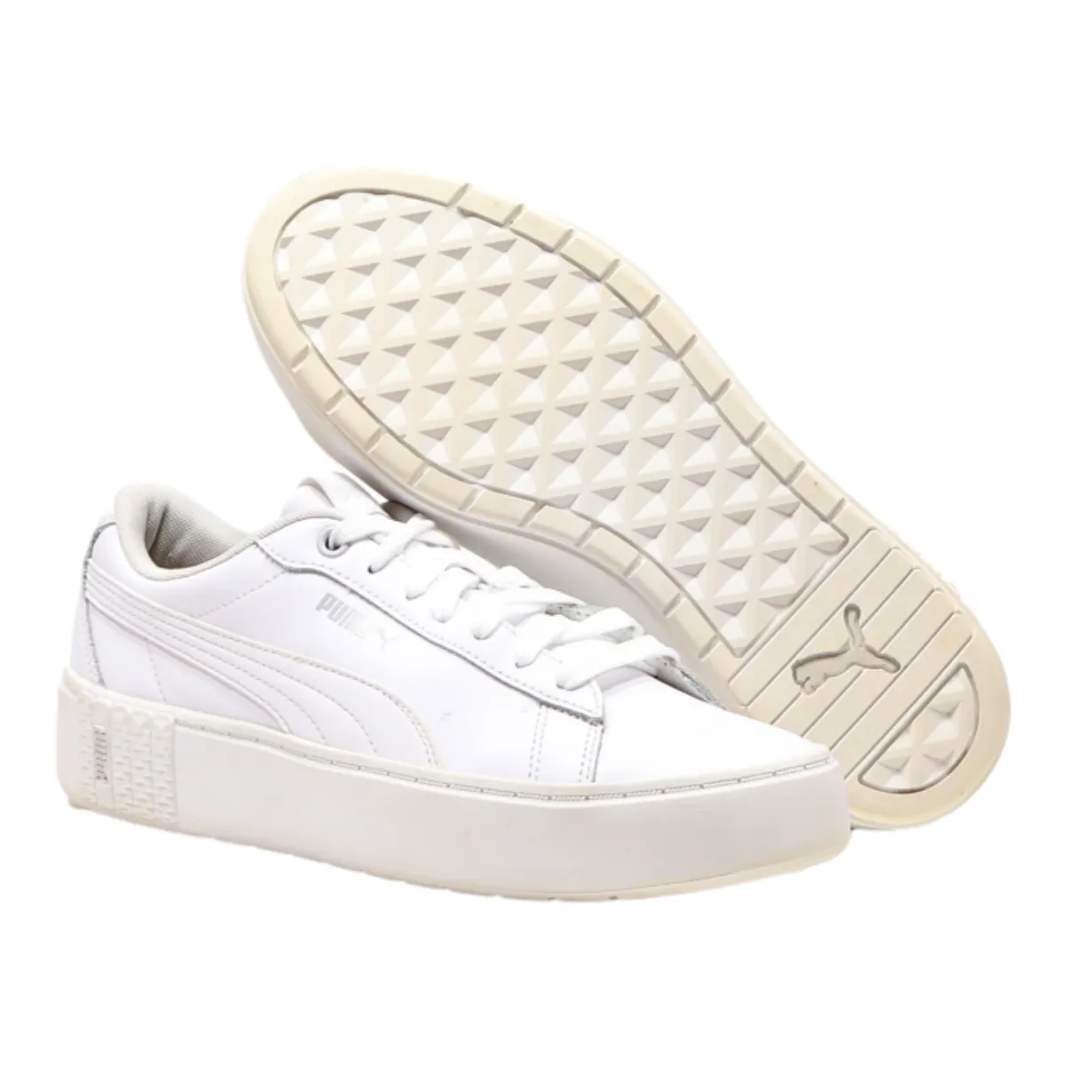 PUMA Smash Platform Trainers White Leather Womens UK 6