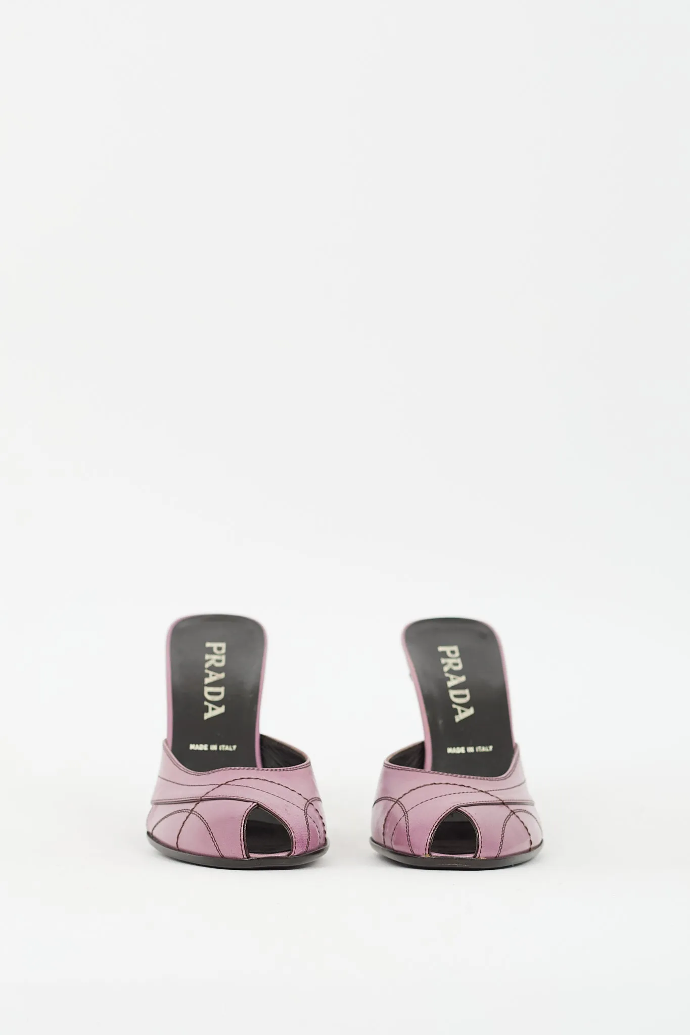 Purple Leather Peep Toe Heeled Mule