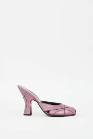 Purple Leather Peep Toe Heeled Mule