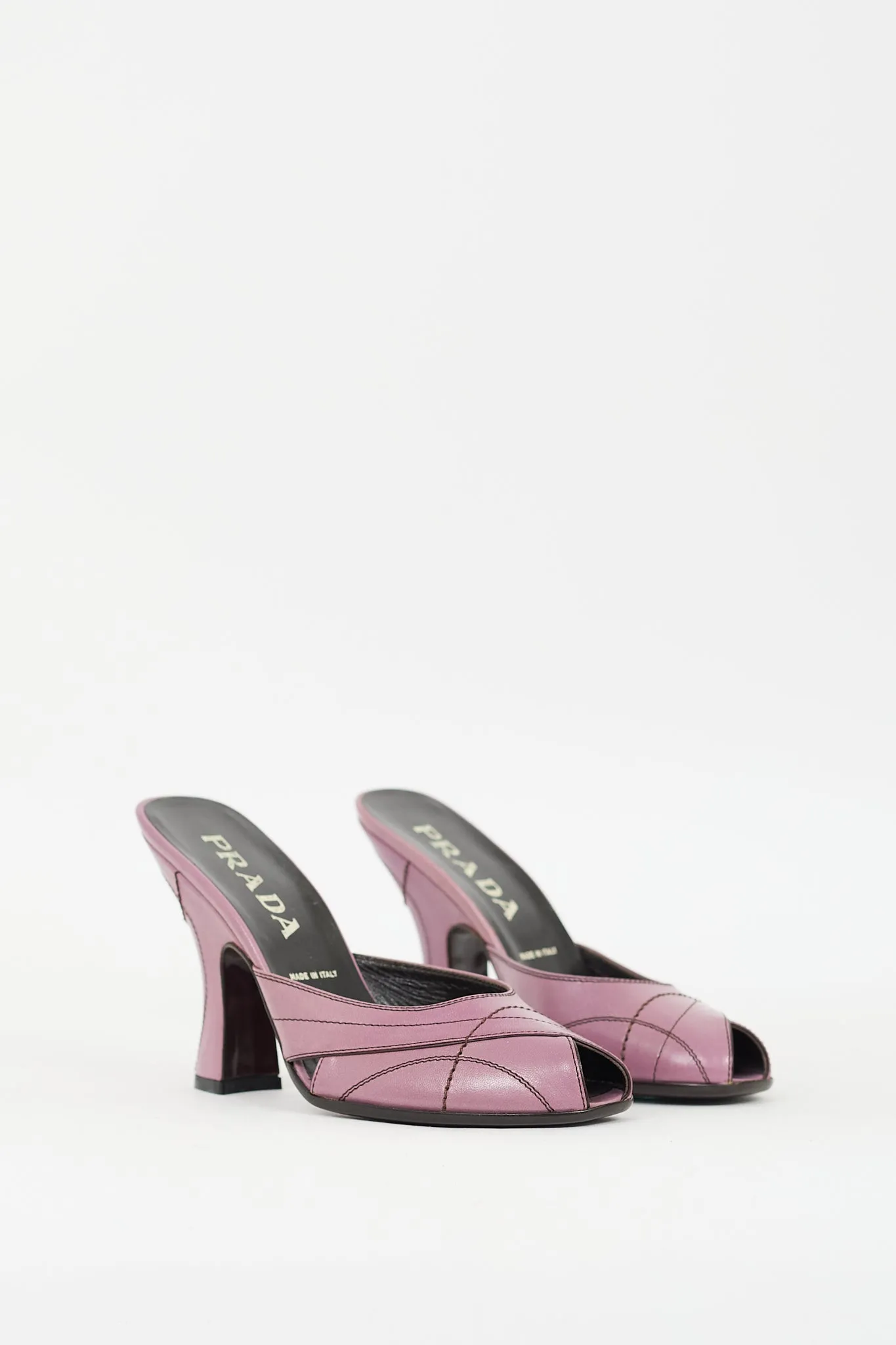 Purple Leather Peep Toe Heeled Mule