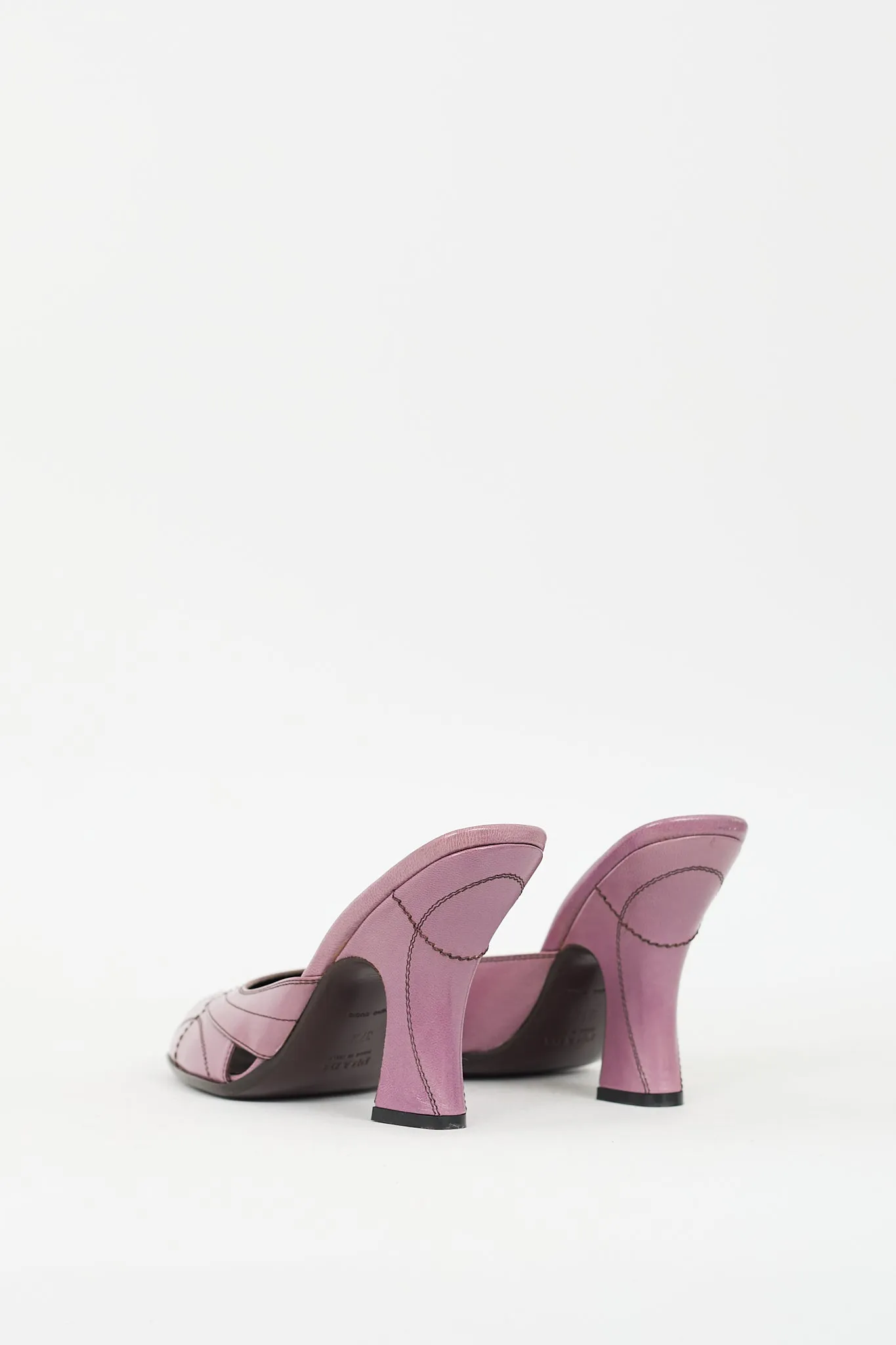 Purple Leather Peep Toe Heeled Mule