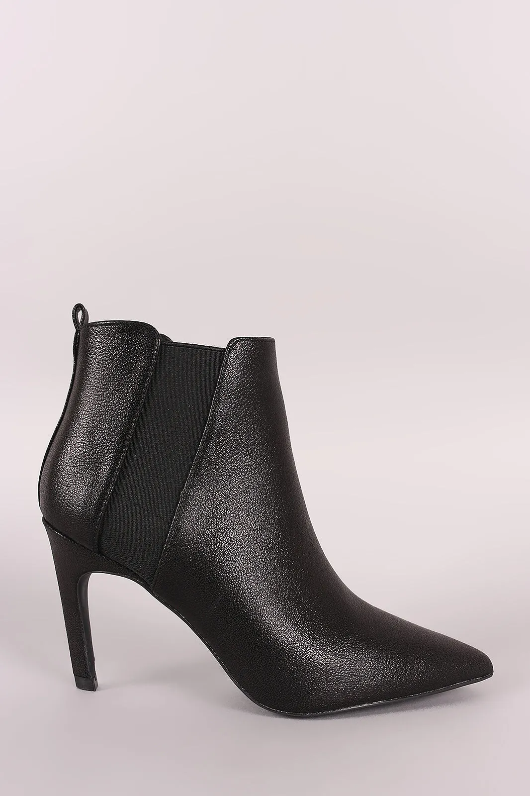 Qupid Crinkled Pointy Toe Stiletto Chelsea Booties