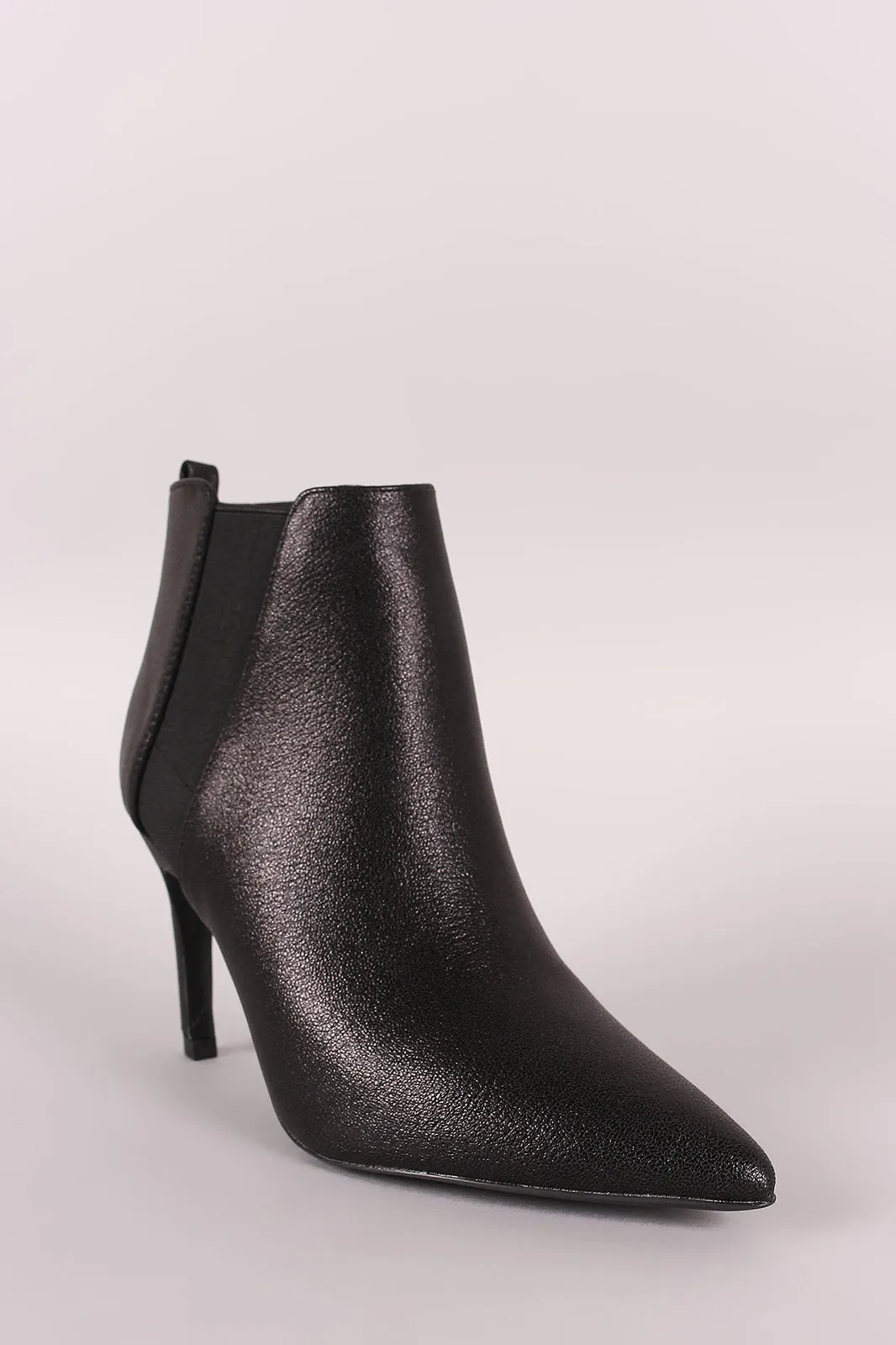 Qupid Crinkled Pointy Toe Stiletto Chelsea Booties