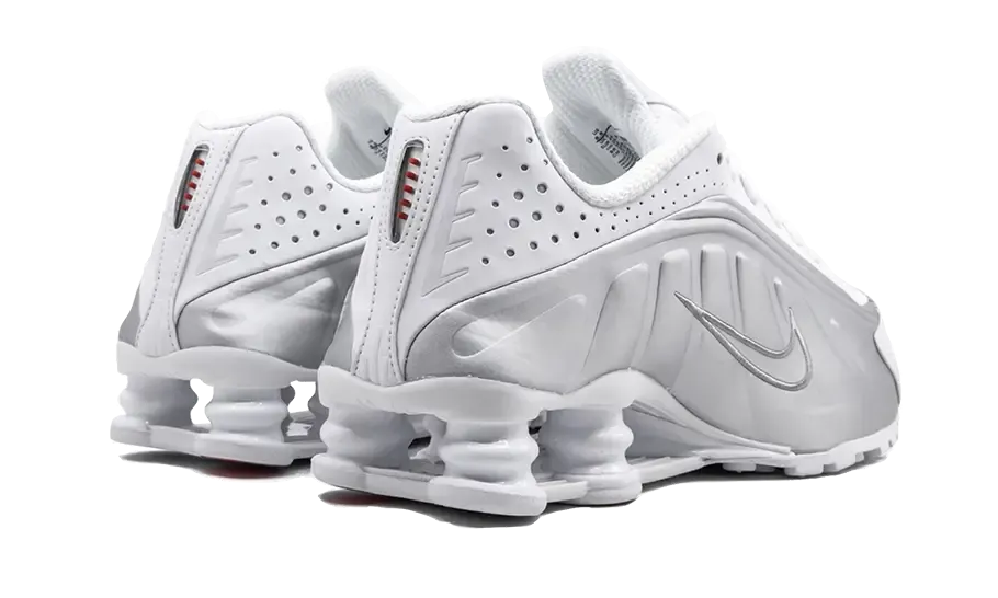 Nike Shox R4 White Metallic Silver Non Slip Outsole Patterns Unisex style