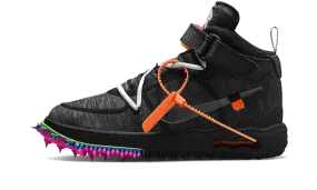 Air Force 1 Mid Off-White Clear Black running in a canal area shoes