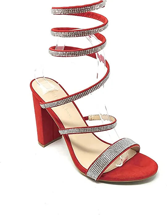 Rhinestone Wrap Around Chunky Heels Morris-567
