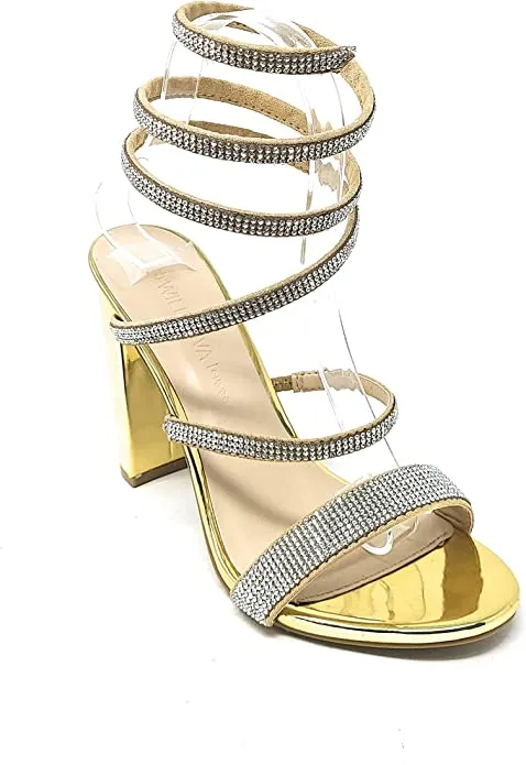 Rhinestone Wrap Around Chunky Heels Morris-567