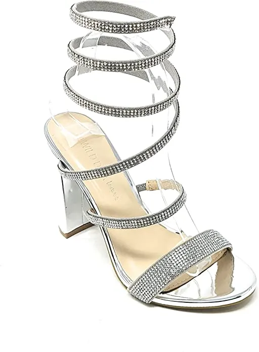 Rhinestone Wrap Around Chunky Heels Morris-567