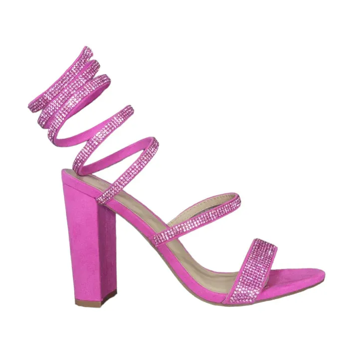 Rhinestone Wrap Around Chunky Heels Morris-567