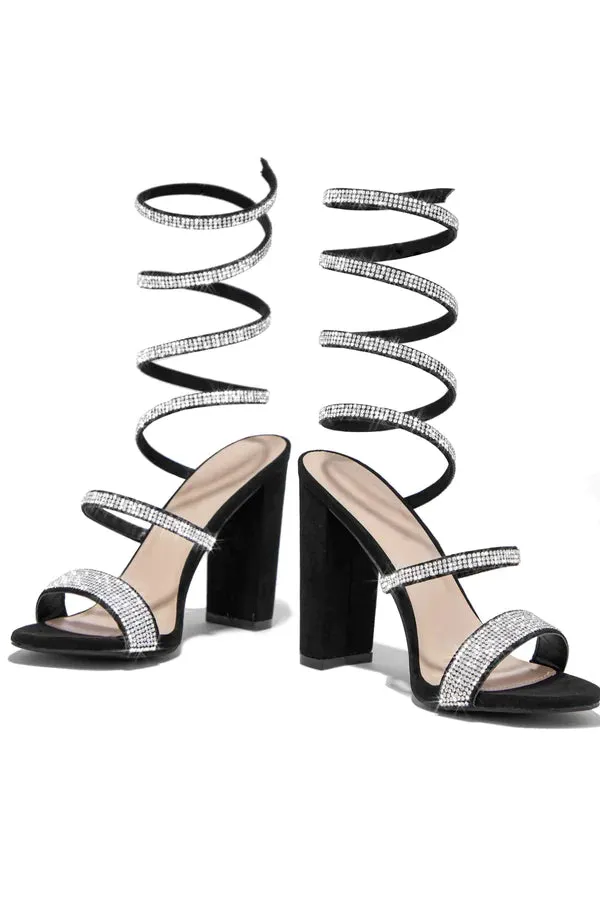 Rhinestone Wrap Around Chunky Heels Morris-567