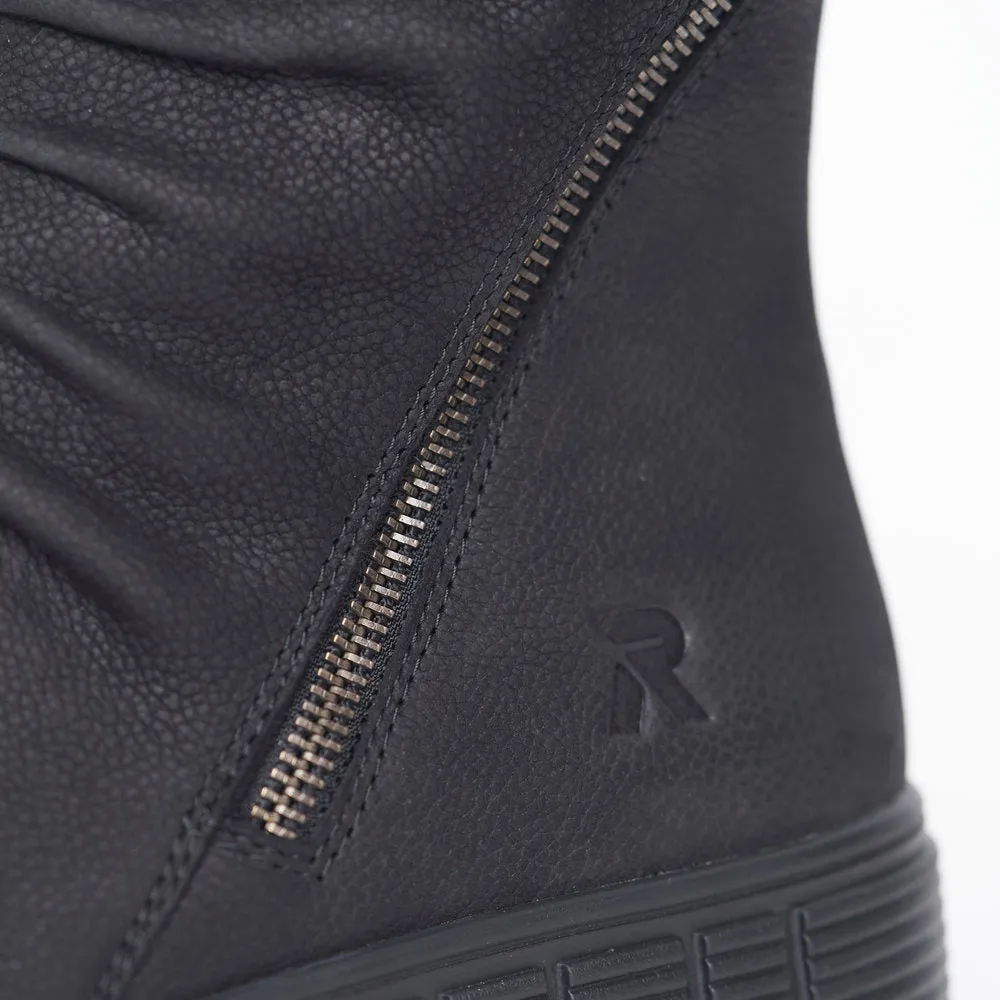 Rieker W1063-00  Ladies Black Suede Side Zip Mid-Calf Boots