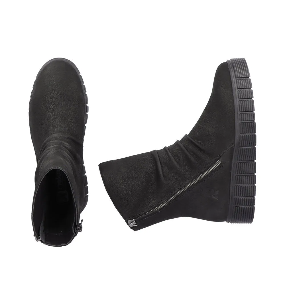 Rieker W1063-00  Ladies Black Suede Side Zip Mid-Calf Boots