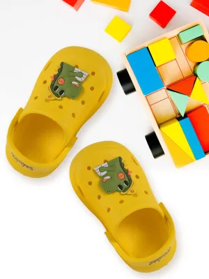 Roaring Adventures Await with Dino Motif Yellow Clogs for Boys!