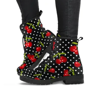 Rockabilly Cherries Vegan Leather Combat Boots (REG30)