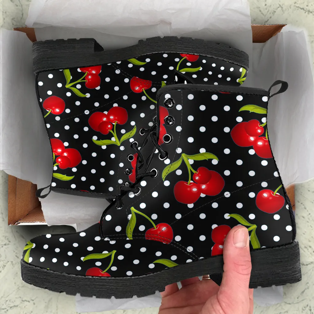 Rockabilly Cherries Vegan Leather Combat Boots (REG30)