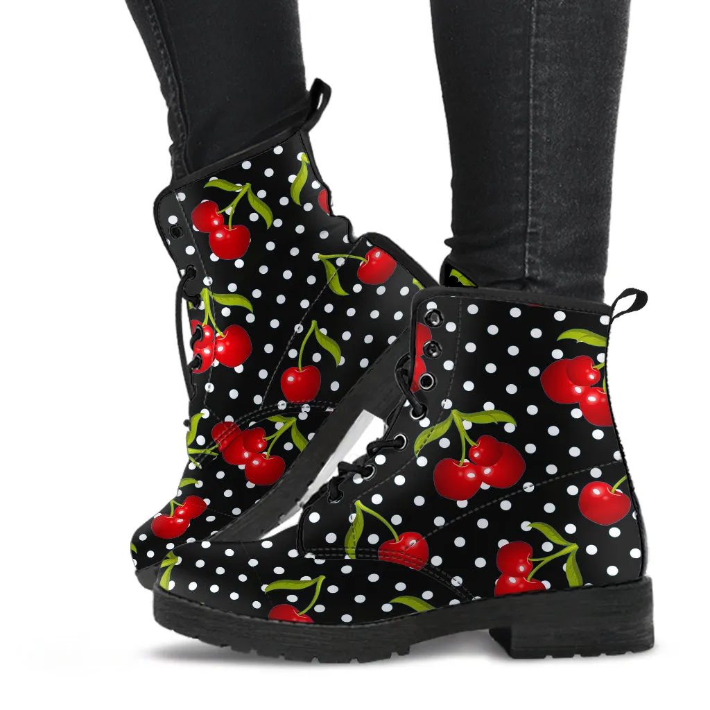 Rockabilly Cherries Vegan Leather Combat Boots (REG30)
