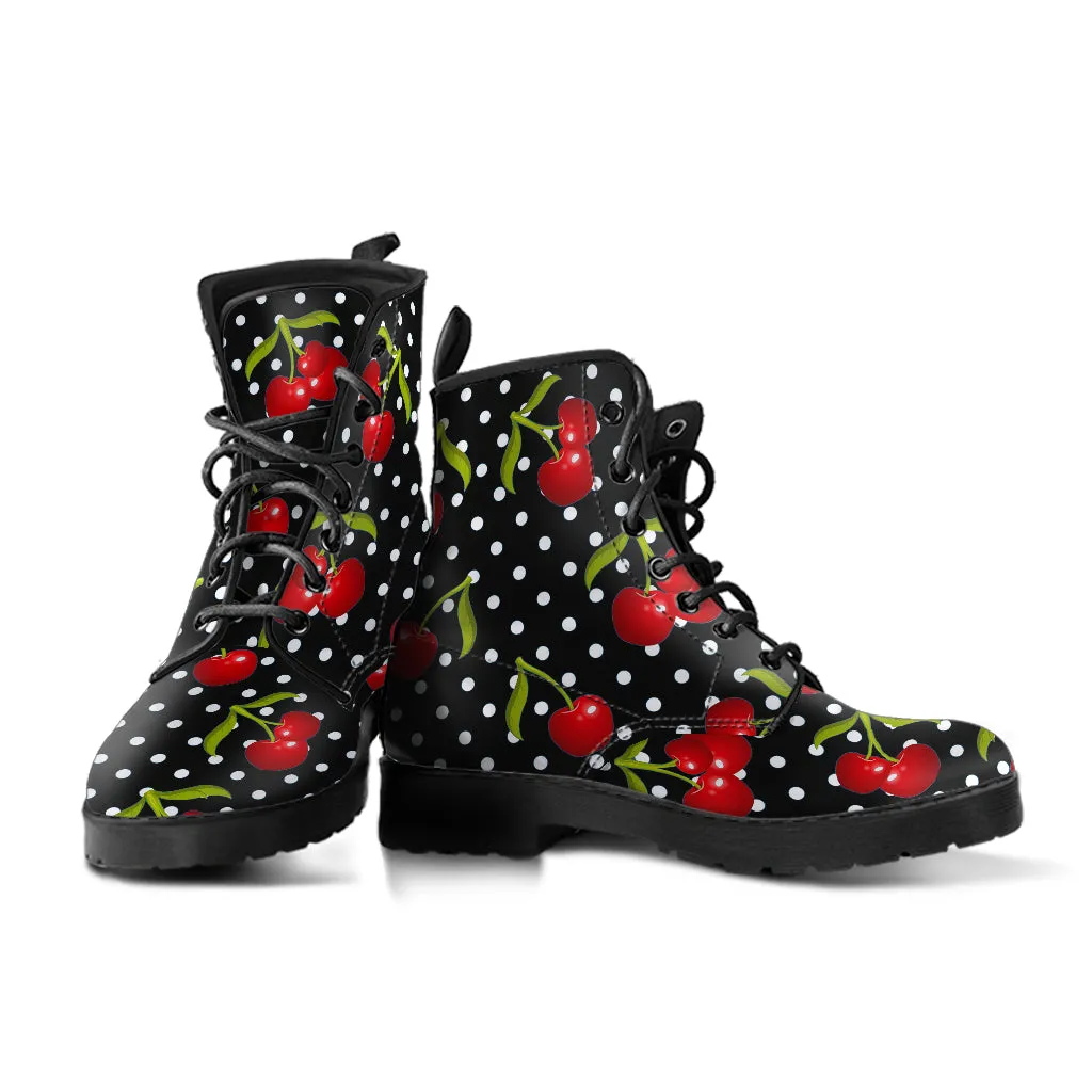 Rockabilly Cherries Vegan Leather Combat Boots (REG30)