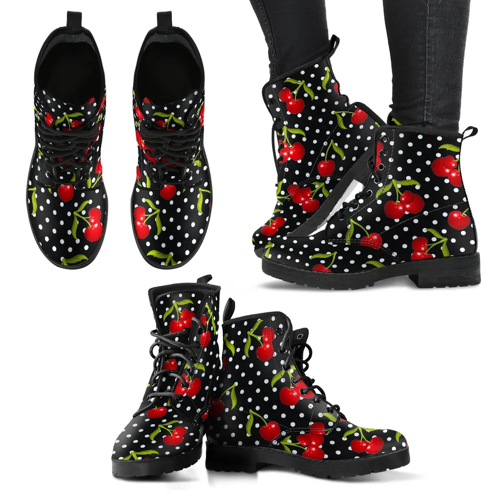 Rockabilly Cherries Vegan Leather Combat Boots (REG30)