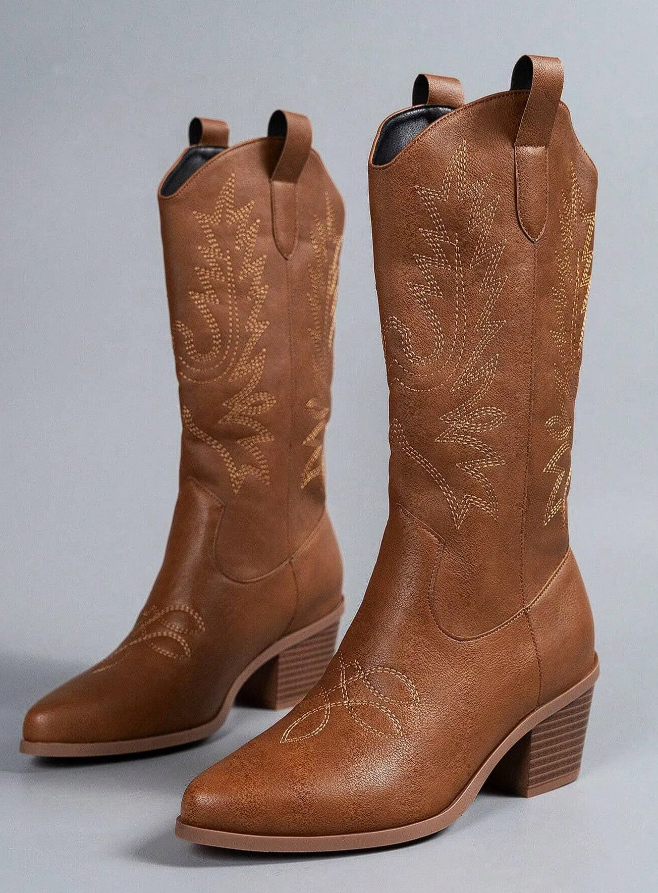 Rosanne Western CowGirl Faux Leather Boots in Brown