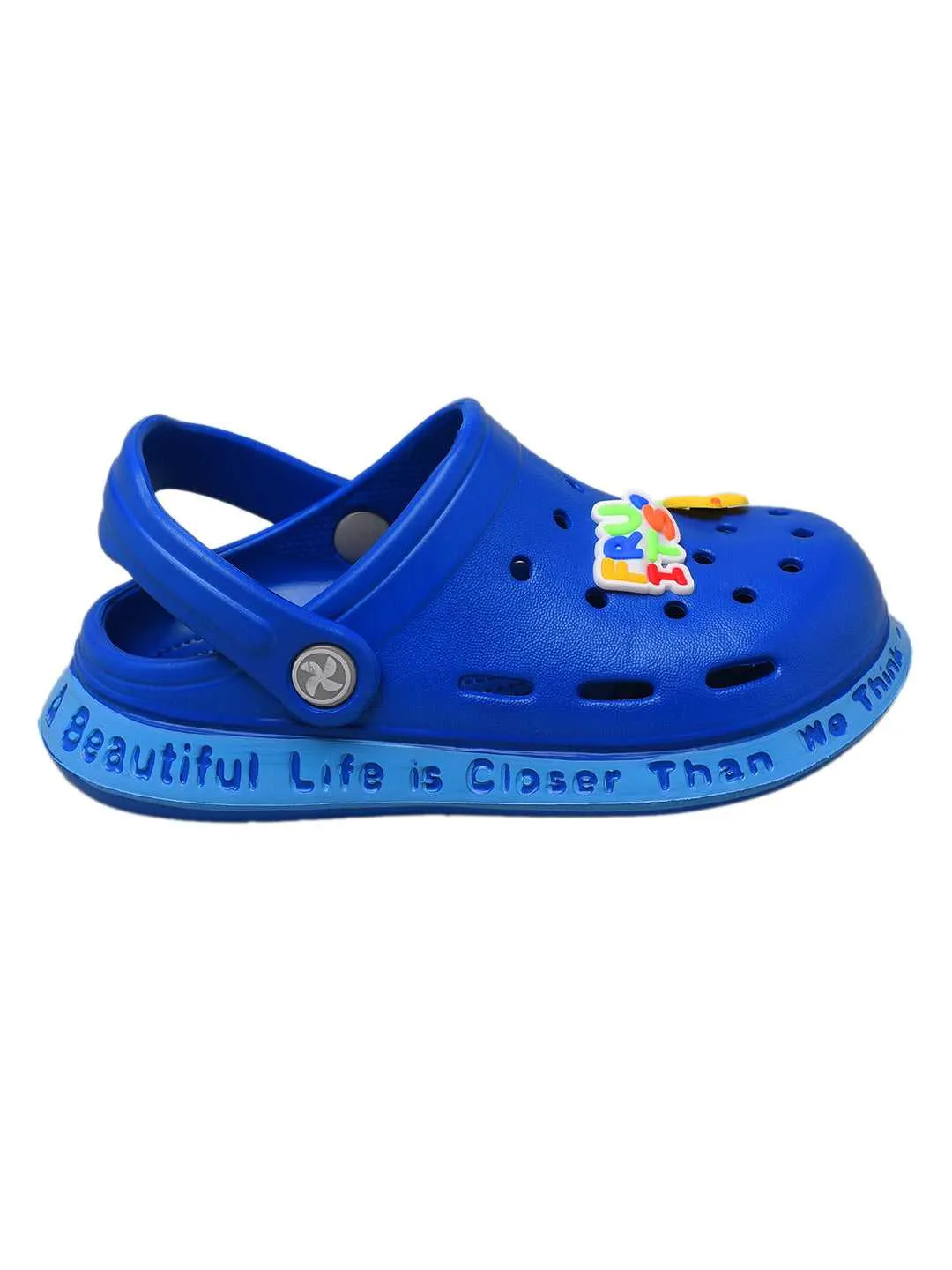 Royal Blue Kids' Clogs with Colorful Fruit and Monkey Design for Boys